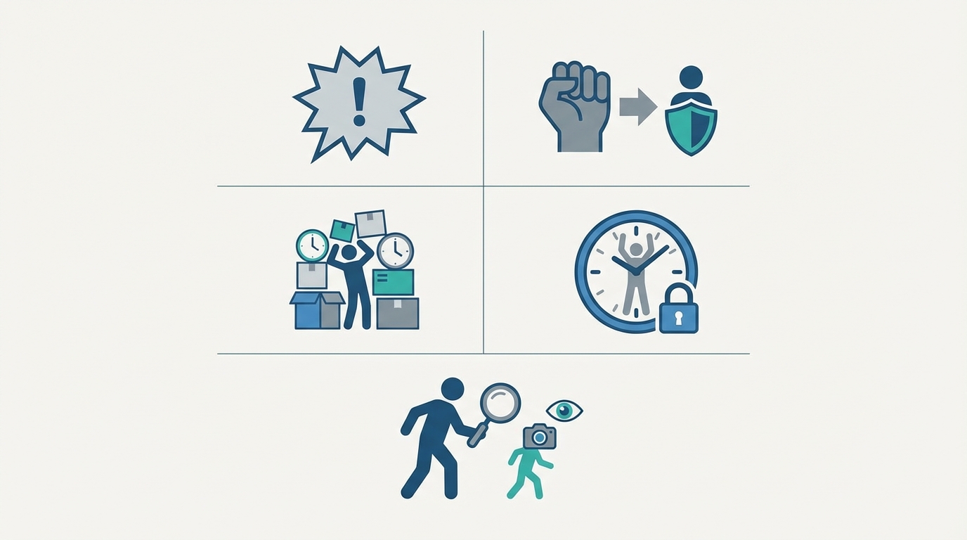 カスハラの行為類型と発生割合──暴言・威嚇・過度要求・長時間拘束の比較図