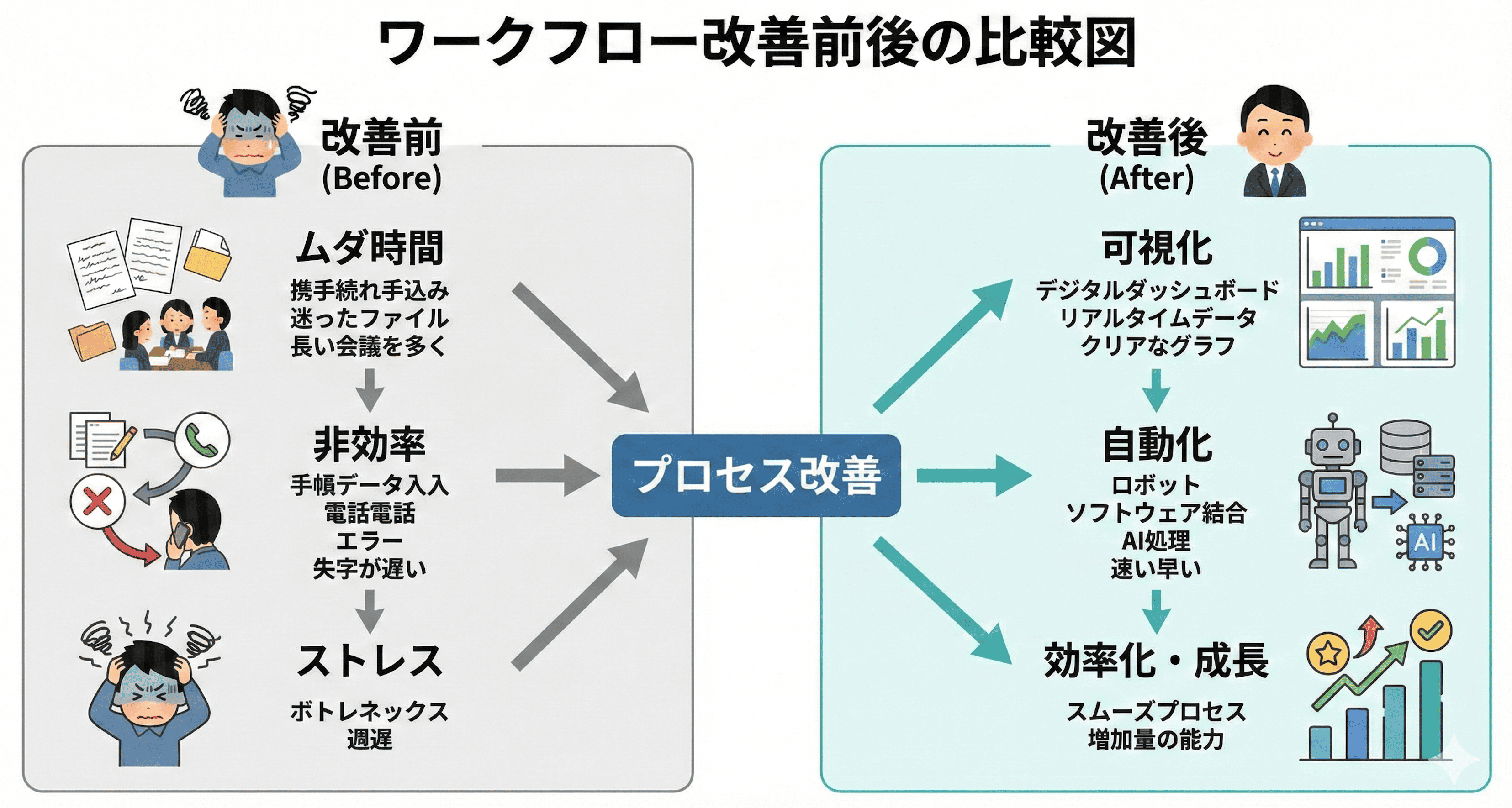 ワークフロー改善前後の比較図
